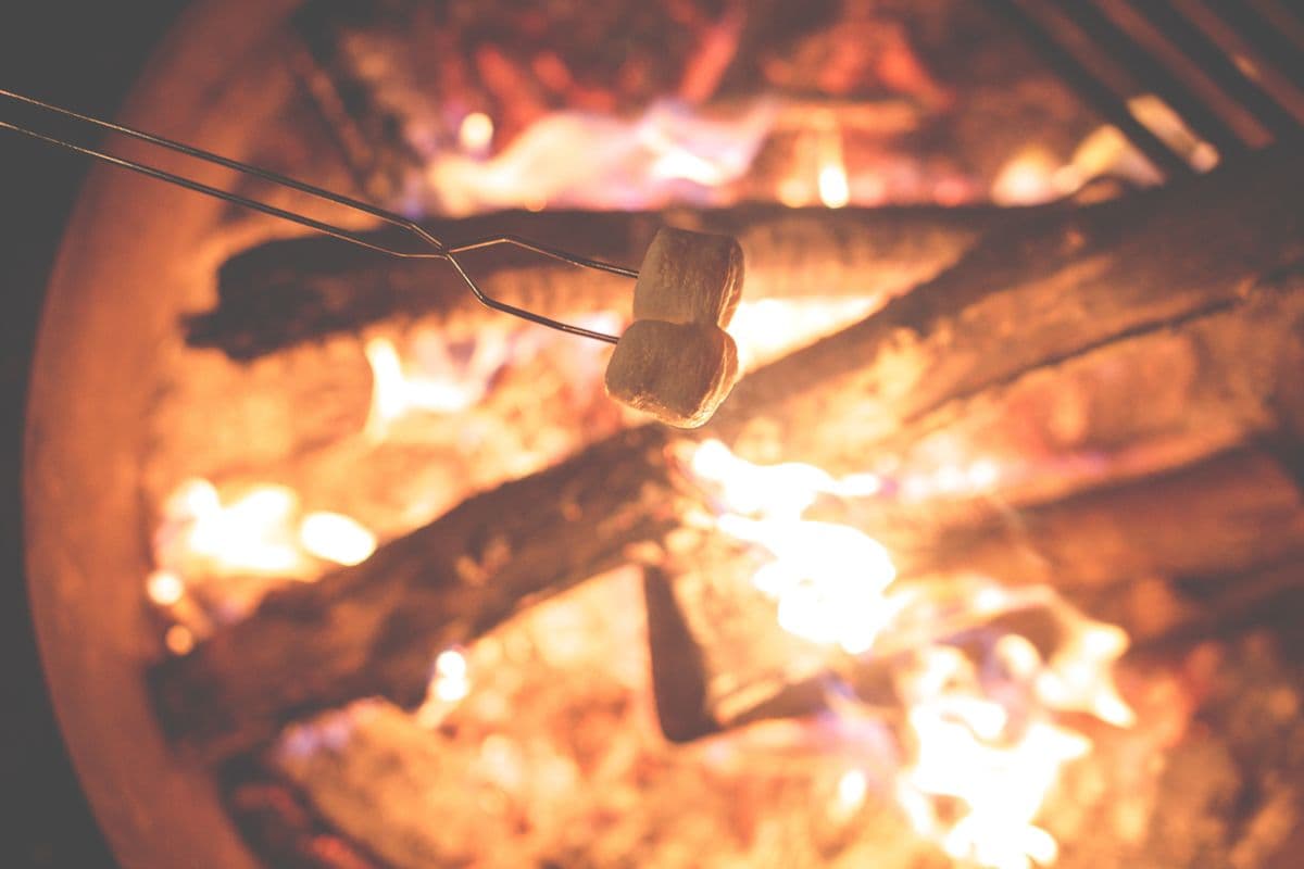 A campfire cooking setup at a campsite